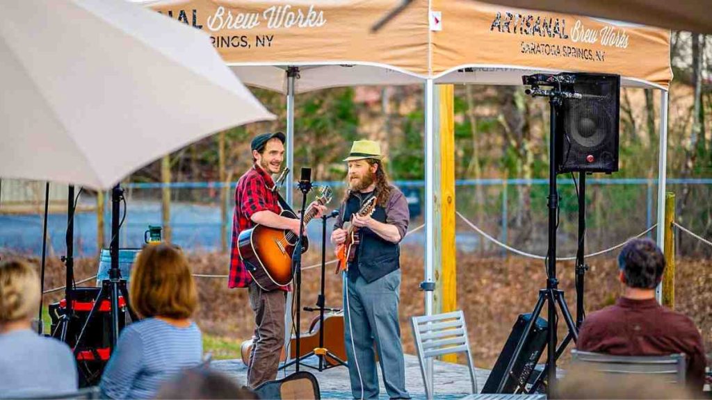 Keanen and Orion performing live music at Artisanal Brew Works in Saratoga Springs, NY