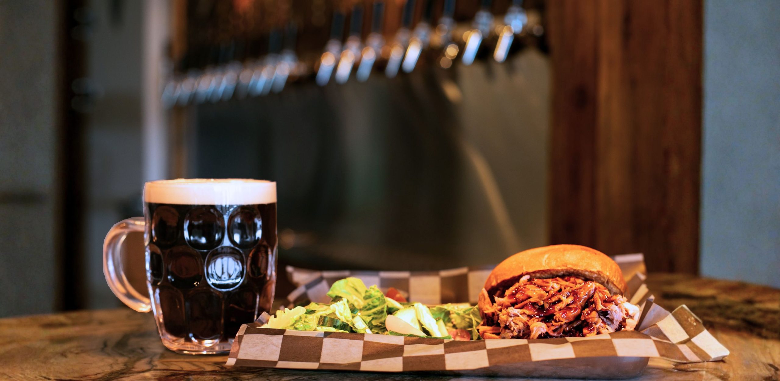 Food and craft beer in the taproom at Artisanal Brew Works in Saratoga Springs NY