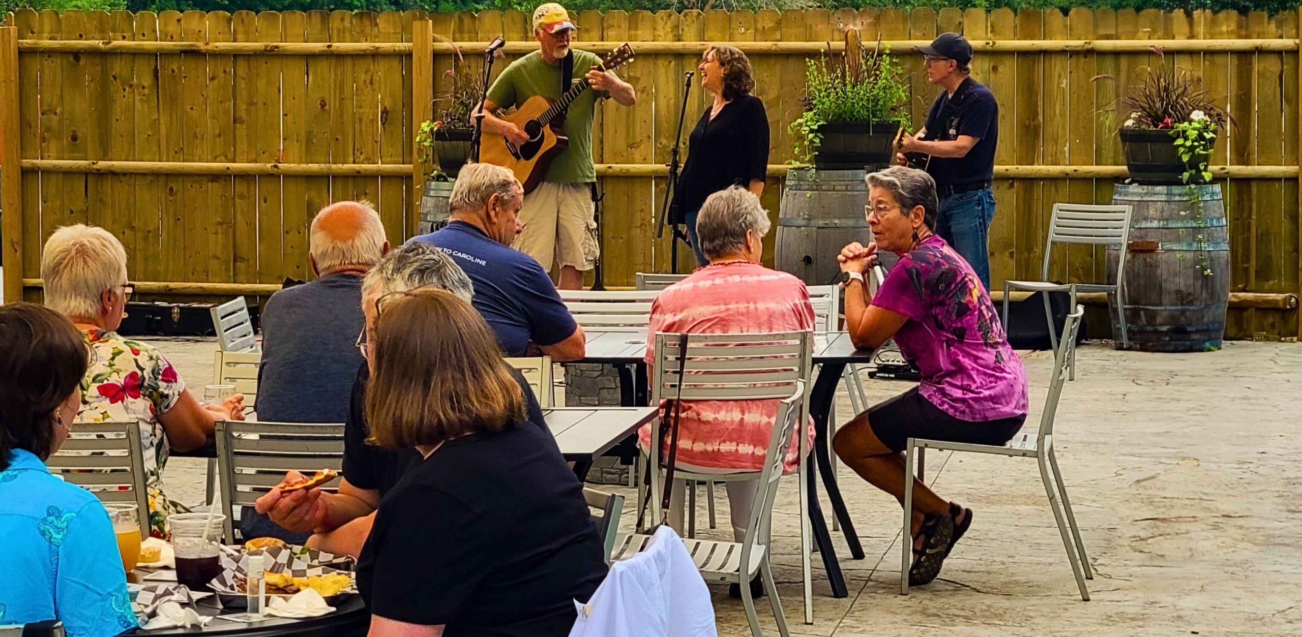 Outdoor dining with live music at Artisanal Brew Works in Saratoga Springs NY