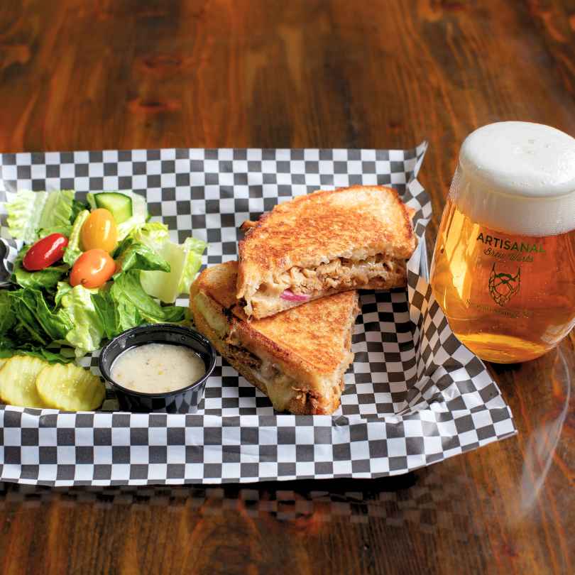 Classic Grilled Cheese, choose your cheese, and add on options like bacon, tomato, Chicken or Pulled Pork