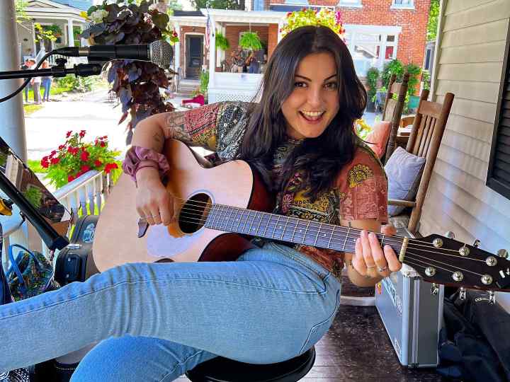 Natalie Santini performing live acoustic music at Artisanal Brew Works restaurant in Saratoga Springs NY